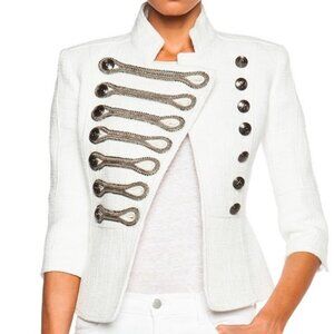 New without Tags with Defect Balmain Crystal Embellished Military White Jacket